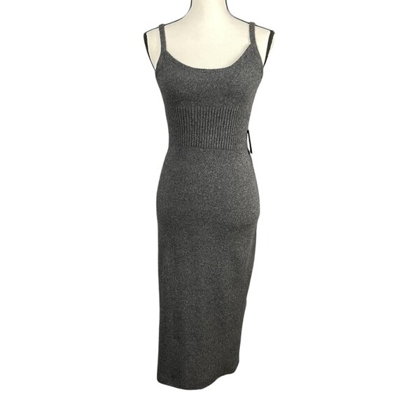 Express Women’s Strappy Ribbed Knit Midi Dress Medium Charcoal Gray Bodycon NWT - Picture 1 of 10